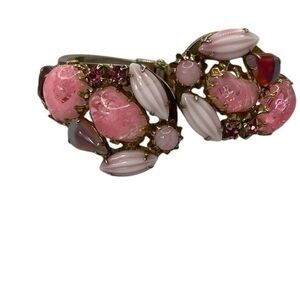 Vintage Pink Rhinestone Cuff Bracelet Juliana Clamper Rare Stunning 1950s